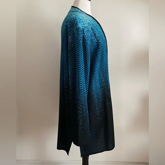 Ming Wang Acrylic Black & Blue Cardigan Jacket Plus Size 3X Side Vents - Picture 3 of 10